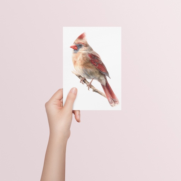 Watercolor Female Cardinal Bird Wall Art Print Unframed - Picture 5 of 7